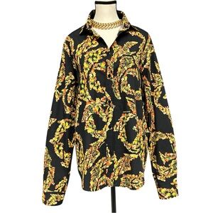 Versace Jeans Black Yellow Baroque Floral Button Down Shirt Size Small Men's
